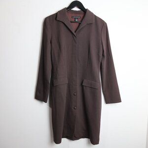 Club Monaco Vintage Wool Brown Maeve Longlined Button Down Trench Coat Size 4